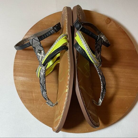 Sam & Libby Neon Yellow/Black Multicolor Flat Summer Sandals 9.5 - Picture 5 of 6